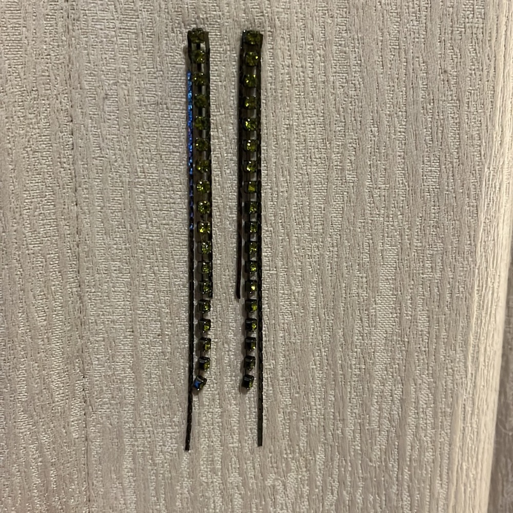 NWOT metal and green tone linear earrings